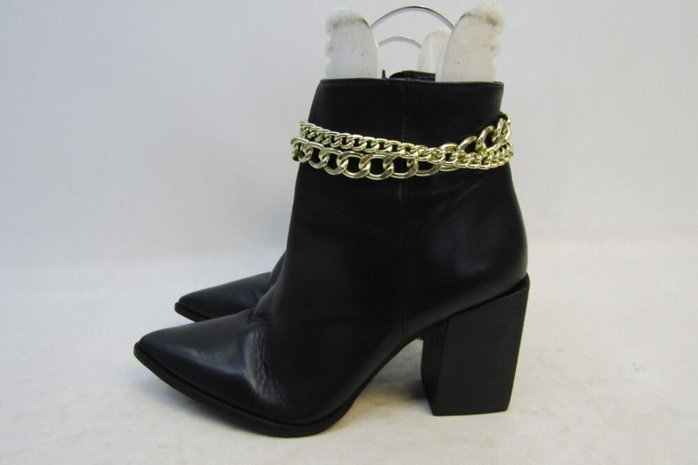 Steve Madden Womens Sz 9.5 M Black Leather Chain Zip Ankle Fashion Boots Bootie